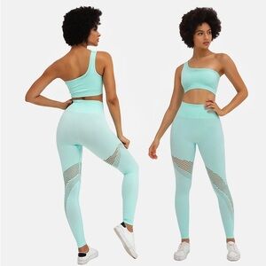 Women's Aqua Mint One-Shoulder Activewear Set